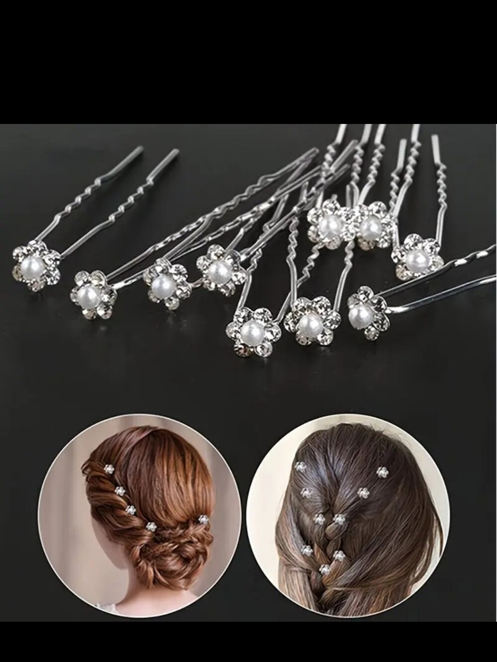 ✨3 FOR $28✨🆕️Silver Tonr Pearl & Crystal Flower Hair Pins - Set of 20